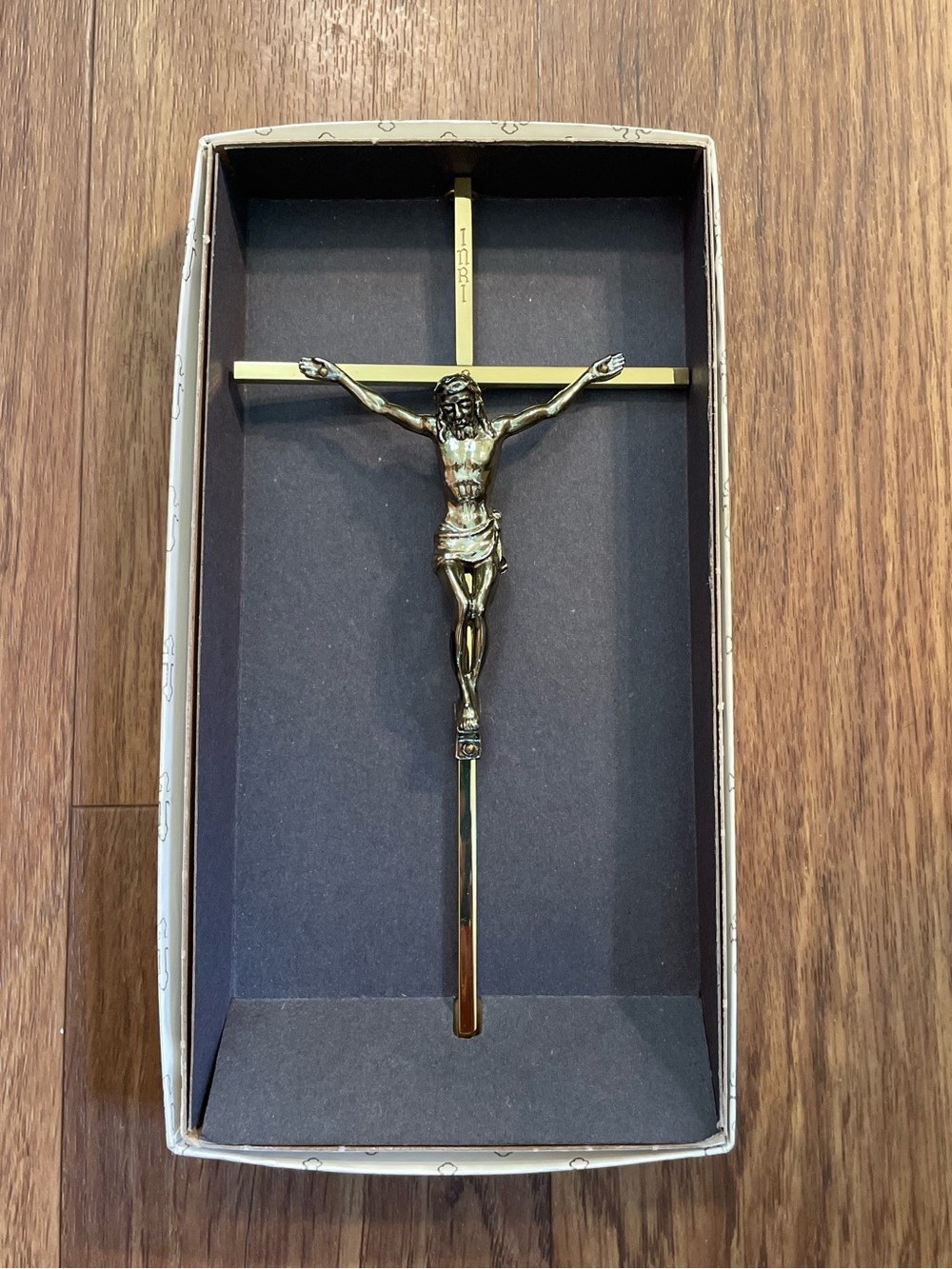 Vintage INRI Crucifix Wall Cross Gold Tone Catholic Christian Jesus Baptism Gift